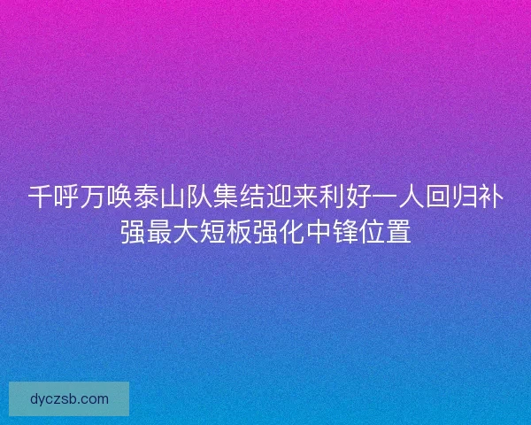 千呼万唤泰山队集结迎来利好一人回归补强最大短板强化中锋位置